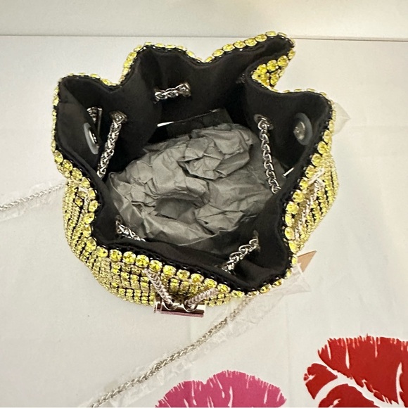 Yellow Rhinestones Swing Handle Bucket Bag - Picture 9 of 10